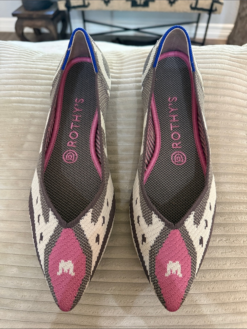 Rothy's Pink, Gray The Point Knit Flats, Like New, Retired
